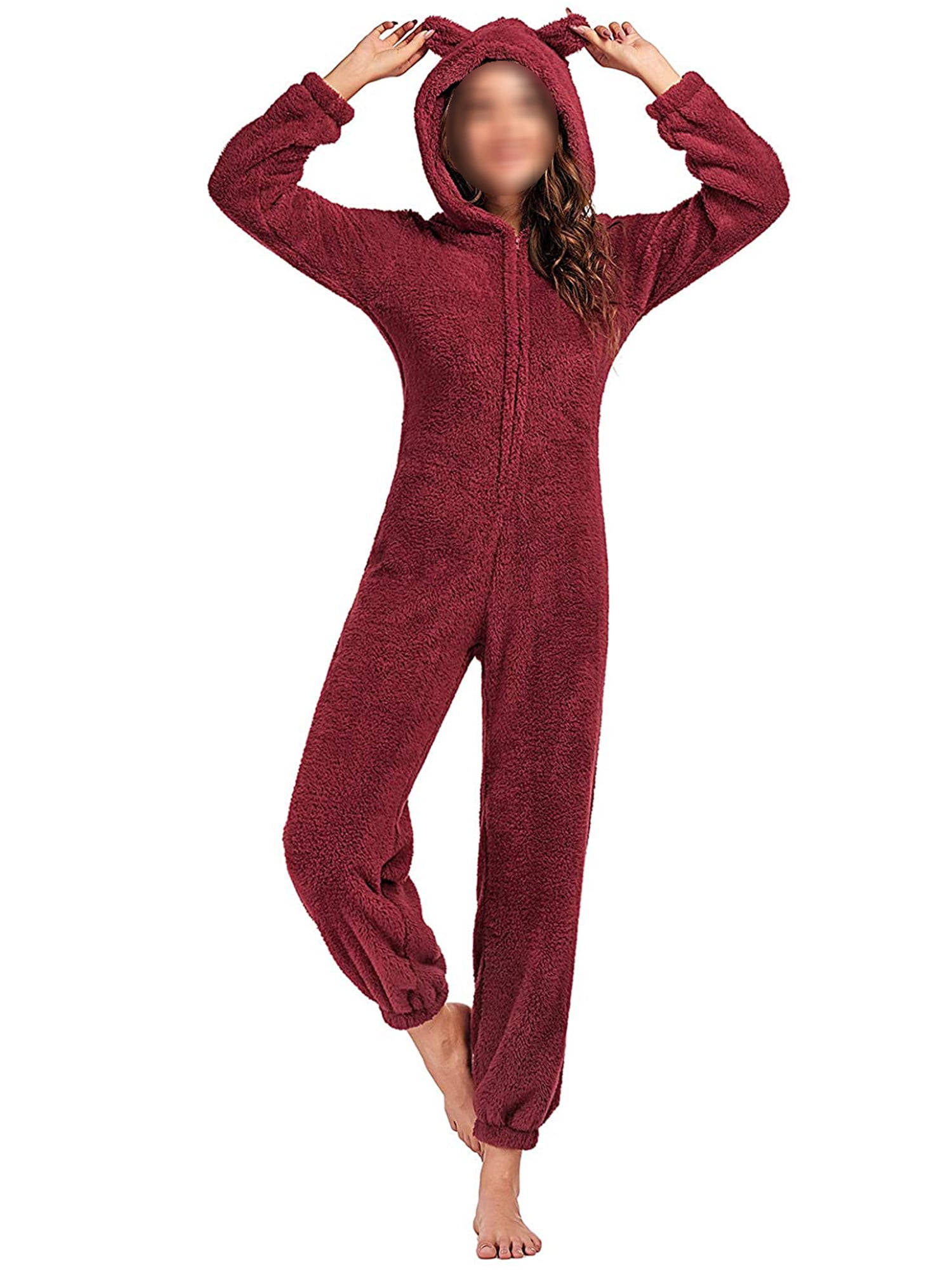 RSZGSWS Mens Womens Fall Winter Fuzzy Romper Pajamas One Piece Loose Fit Soft Plush Robes Zipper Hooded Pajama Jumpsuit Blue
