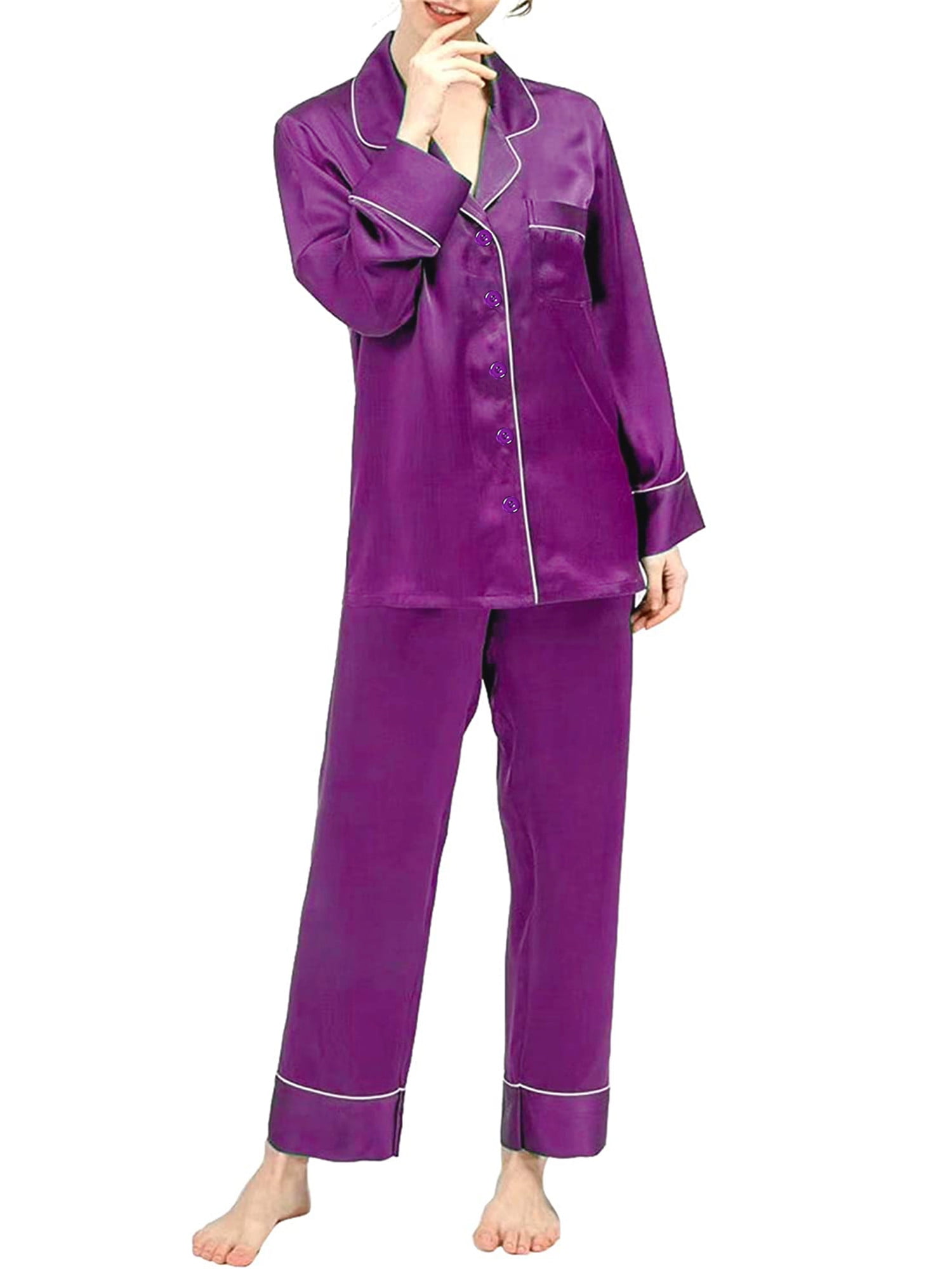 Anjue Women's Pajama Set - Notch Collar Soft Sleepwear Short Sleeve Button-Down Pjs - View #3