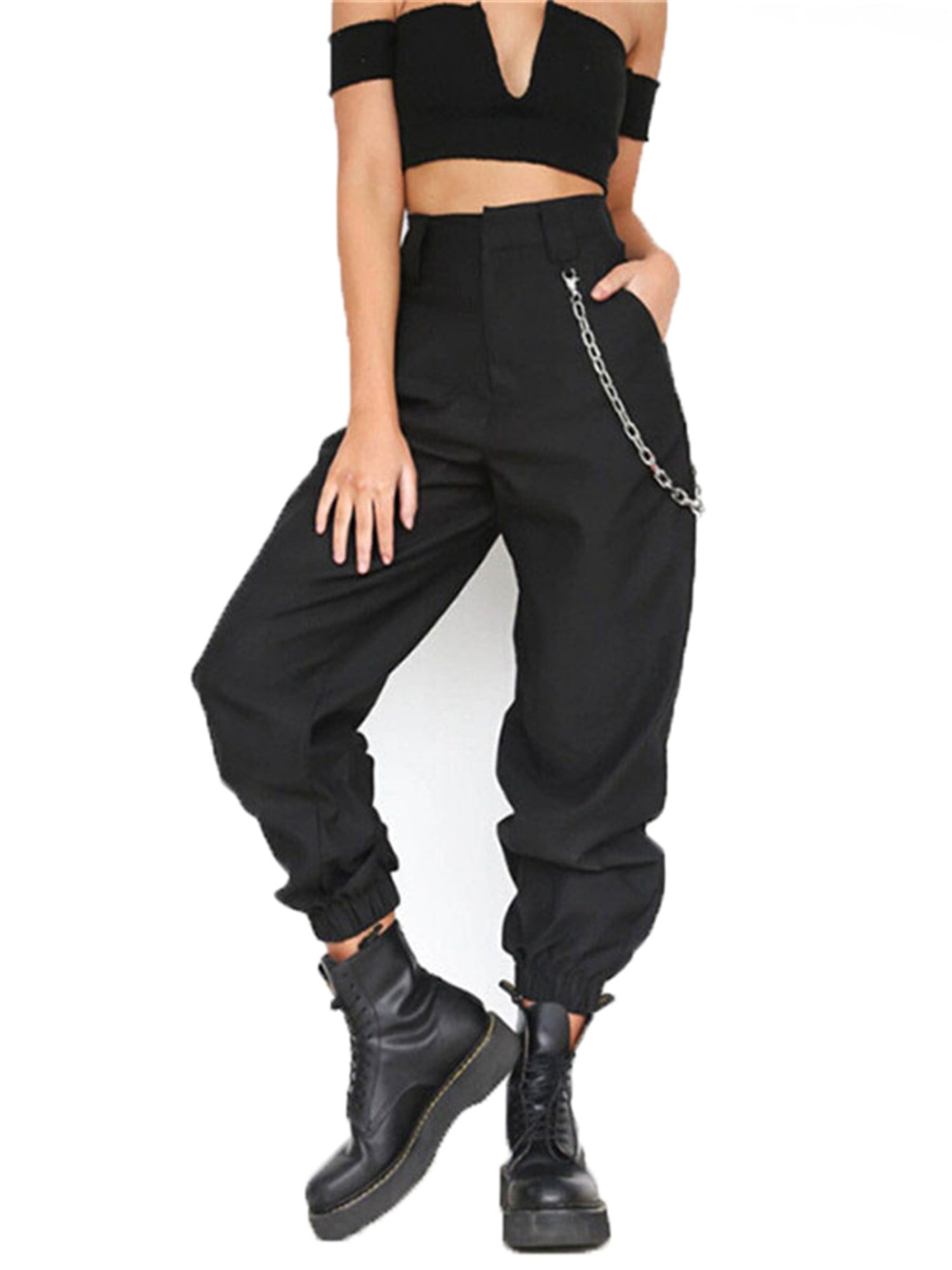 Women's Cargo Pants Casual Outdoor Solid Color Elastic High Waisted Baggy  Jogger Workout Pants with Pockets
