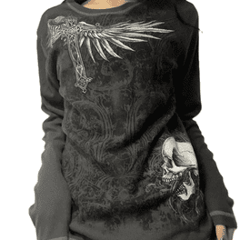 Women Vintage Grunge Long Sleeve Shirts Y2K Gothic Striped