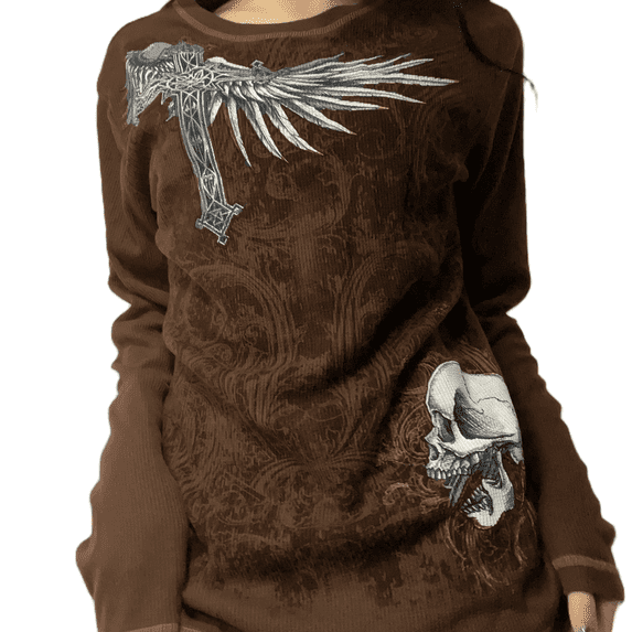 Aunavey Women Teen Girls Fairy Grunge Top Y2k Long Sleeve Baggy Sweatshirt Graphic Tee Vintage Streetwear T-Shirt