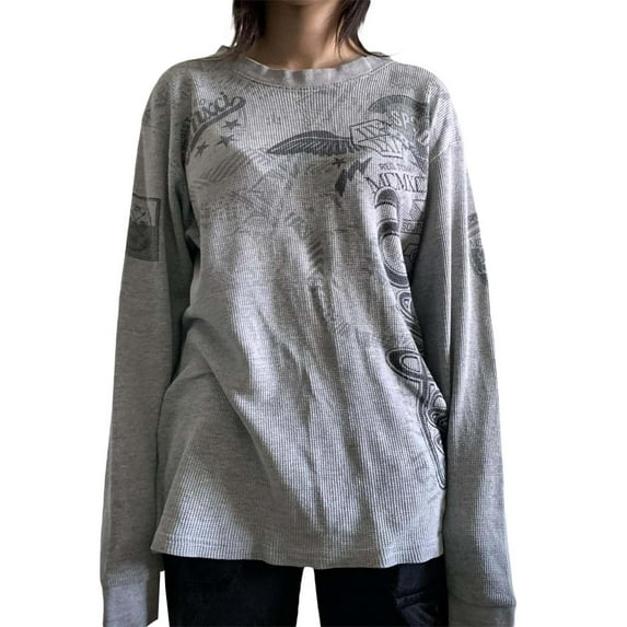 Aunavey Women Teen Girls Fairy Grunge Top Y2k Long Sleeve Baggy Sweatshirt Graphic Tee Vintage Streetwear T-Shirt