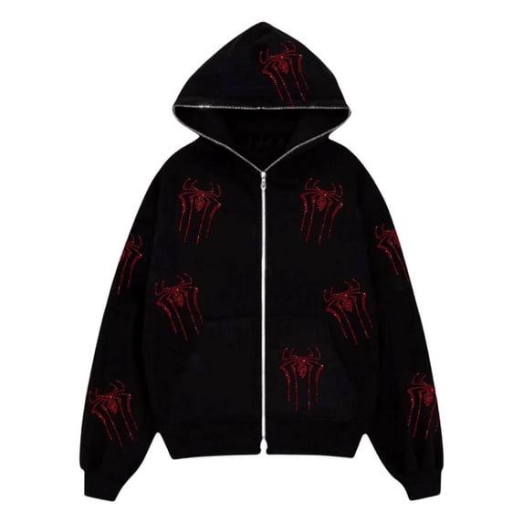 Aunavey Women Y2K Oversized Zip Up Hoodie Graphic Skeleton Skull Gothic Sweatshirt Hooded Jacket