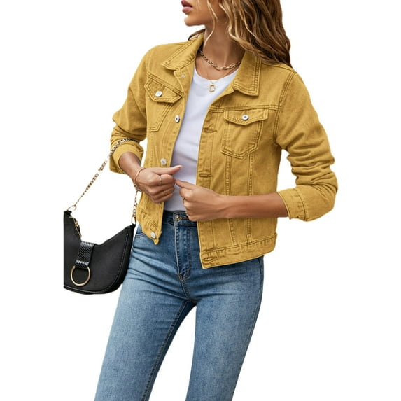Aunavey Women's Basic Button Down Long Sleeve Stretchy Jean Trucker Denim Jacket