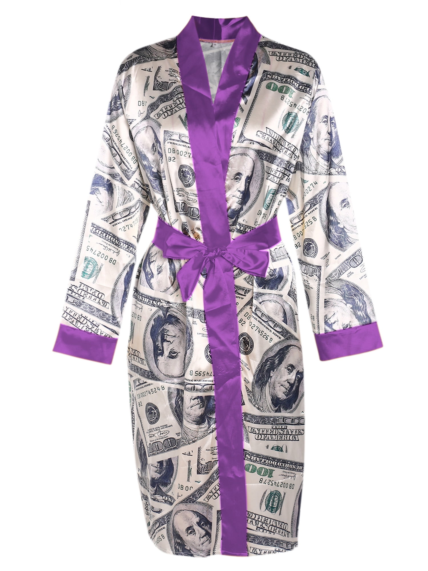 Aunavey Women's Dollars Money Print Short Silky Robes Kimono Bridesmaid ...