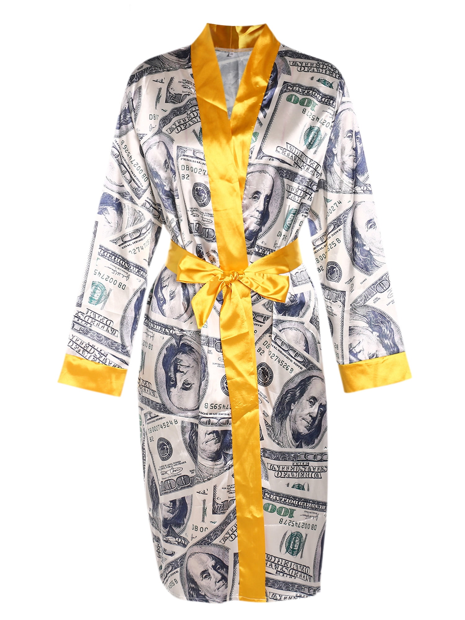 Aunavey Women's Dollars Money Print Short Silky Robes Kimono Bridesmaid ...