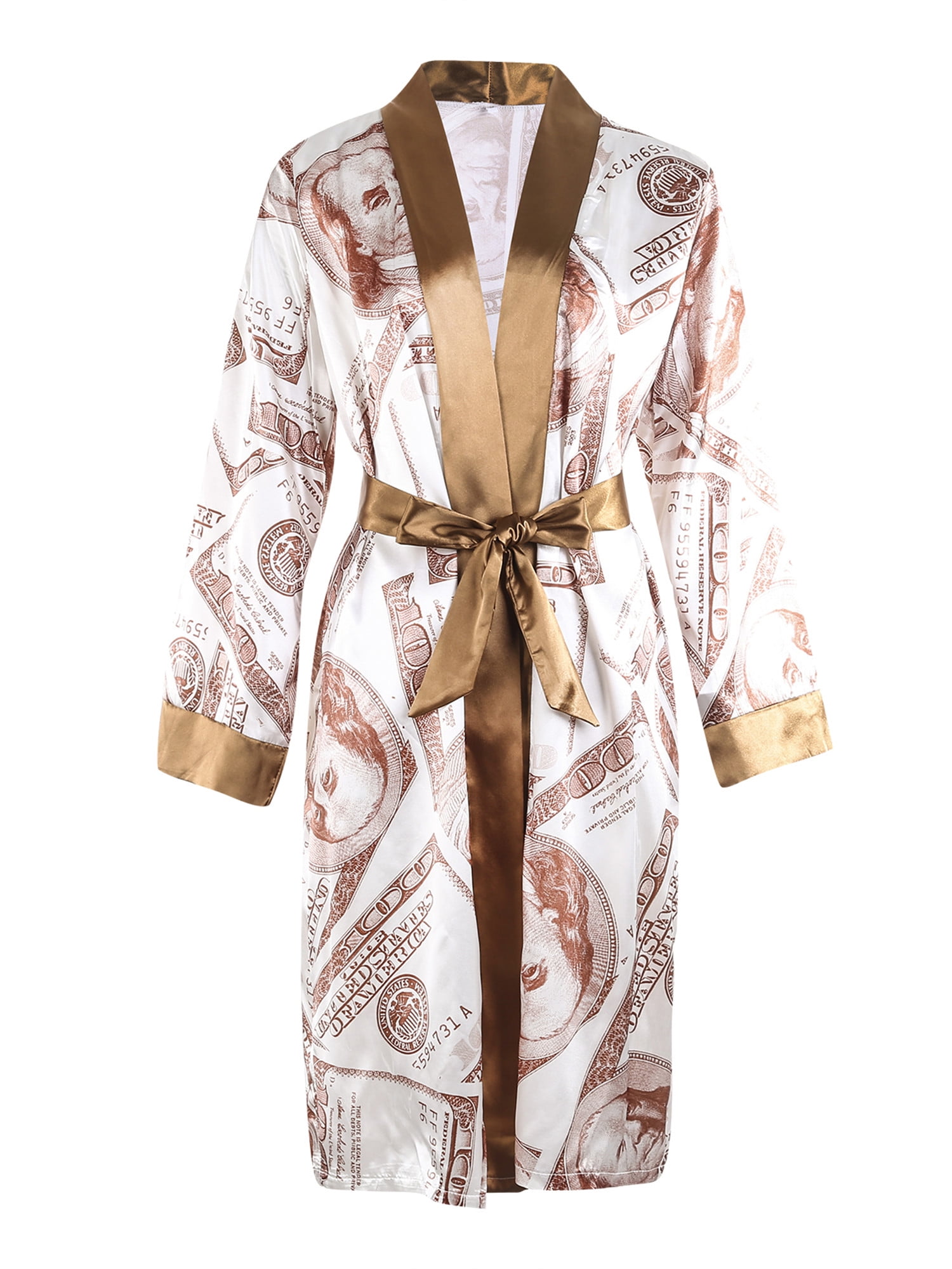 Aunavey Women's Dollars Money Print Short Silky Robes Kimono Bridesmaid ...