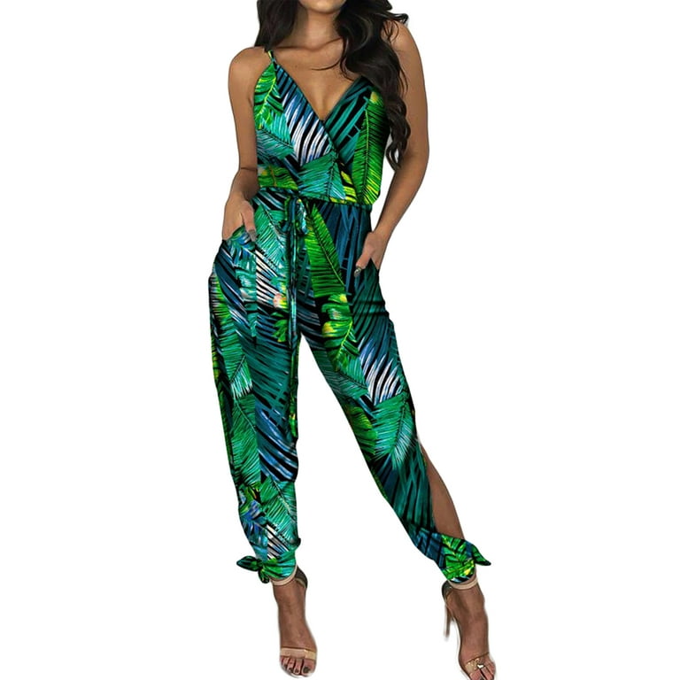 Summer Printed Halter V-neck Halter Strap Jumpsuit Summer Printed Halter V-neck Halter Strap Jumpsuit