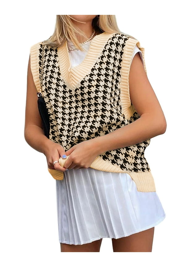 Women's Knit Sweater Vest Y2K Argyle Plaid E-Girls Preppy Style 90s Sleeveless Crop Knitwear Tank Top