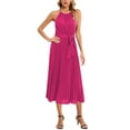 Aunavey Women's Long Summer Sun Dresses Sleeveless Halter Neck Belted Flowy Pleated Maxi