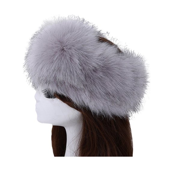 Aunavey Women's Luxurious Faux Fur Headband Elastic Warm Earmuff Snow Headwrap Hat