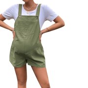 Aunavey Women's Maternity Bib Overall Shorts Summer 100% Cotton Romper Jumpsuit with Front Pocket Waist Adjustable Button