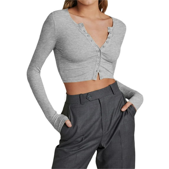 Aunavey Women's Open Front Rib Knit Cropped Bolero Shrug Cardigan Sweater Long Sleeve V-Neck Button Down