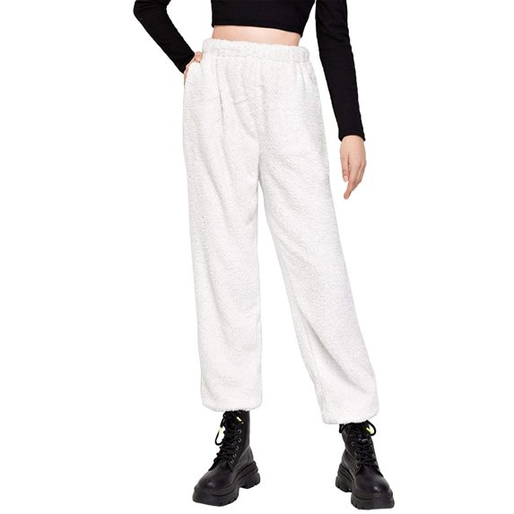 Aunavey Women's Plush Jogger Pants Lightweight Warm Fluffy Fleece Pajama Pants with Pockets