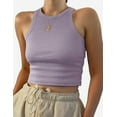 thumbnail image 1 of Aunavey Women's Round Neck Basic Racerback Camisole Rib-Knit Solid Sleeveless Crop Tank Tops, 1 of 7