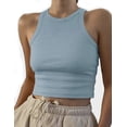 thumbnail image 1 of Aunavey Women's Round Neck Basic Racerback Camisole Rib-Knit Solid Sleeveless Crop Tank Tops, 1 of 8
