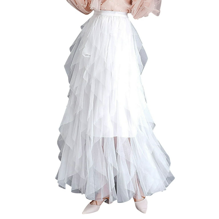Aunavey Women s Sheer Tutu Skirt Tulle Mesh Layered Midi Skirt A
