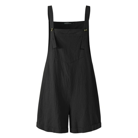 Aunavey Women's Short Overalls Summer Casual Adjustable Strap Loose Linen Short Bib Overalls Jumpsuit Rompers