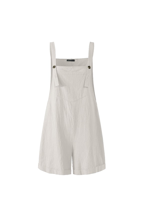 Women's Short Overalls Summer Casual Adjustable Strap Loose Linen Short Bib Overalls Jumpsuit Rompers