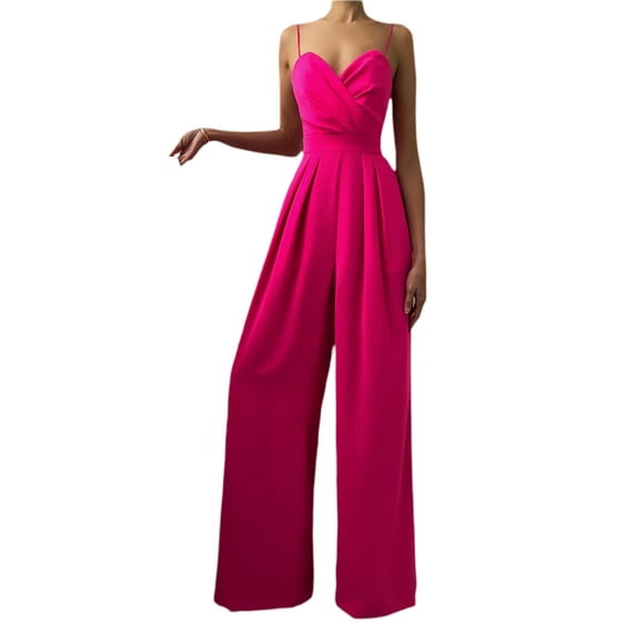 Aunavey Women's V Neck Backless Long Wide Leg Pant Jumpsuit Elegant Spaghetti Strap Sleeveless Romper