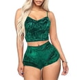 thumbnail image 1 of Aunavey Women's Velvet 2 Piece Outfit Spaghetti Strap Sleeveless Crop Top+ Shorts Set, 1 of 7