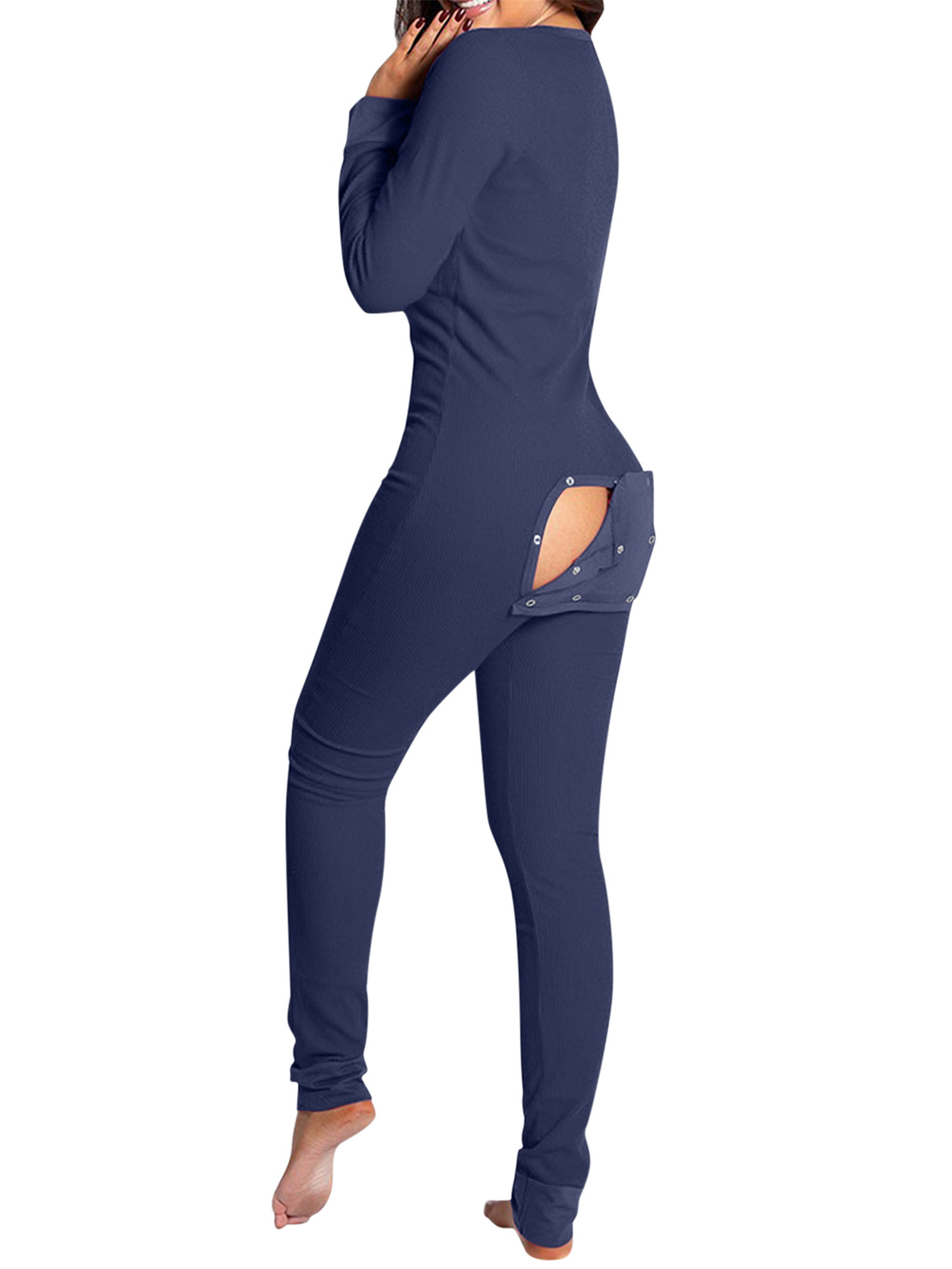 Aunavey Womens One Piece Pajamas Bodycon Jumpsuit Union Suit with Button Back  Butt Flap - Walmart.com