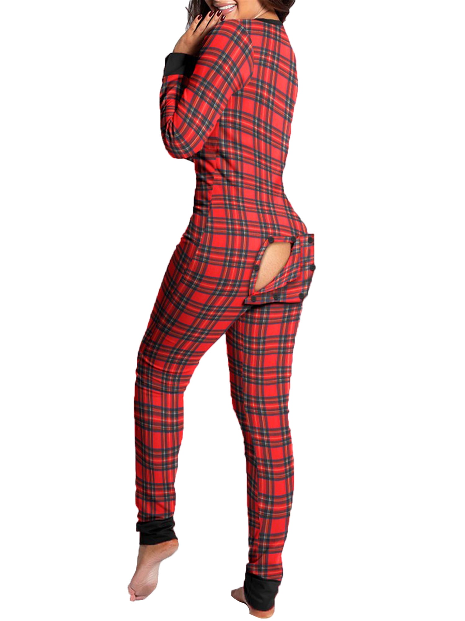 Aunavey Womens One Piece Pajamas Bodycon Jumpsuit Union Suit with Button  Back Butt Flap - Walmart.com