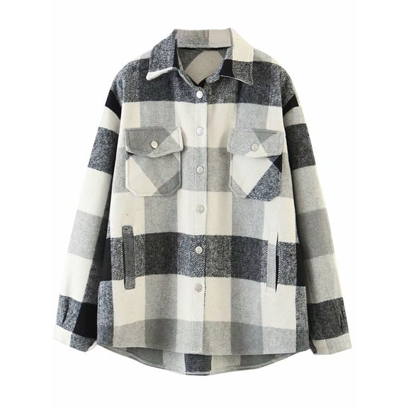 Aunavey Womens Plaid Lapel Button Dwon Shacket Warm Jacket Shirts Coats with Pockets