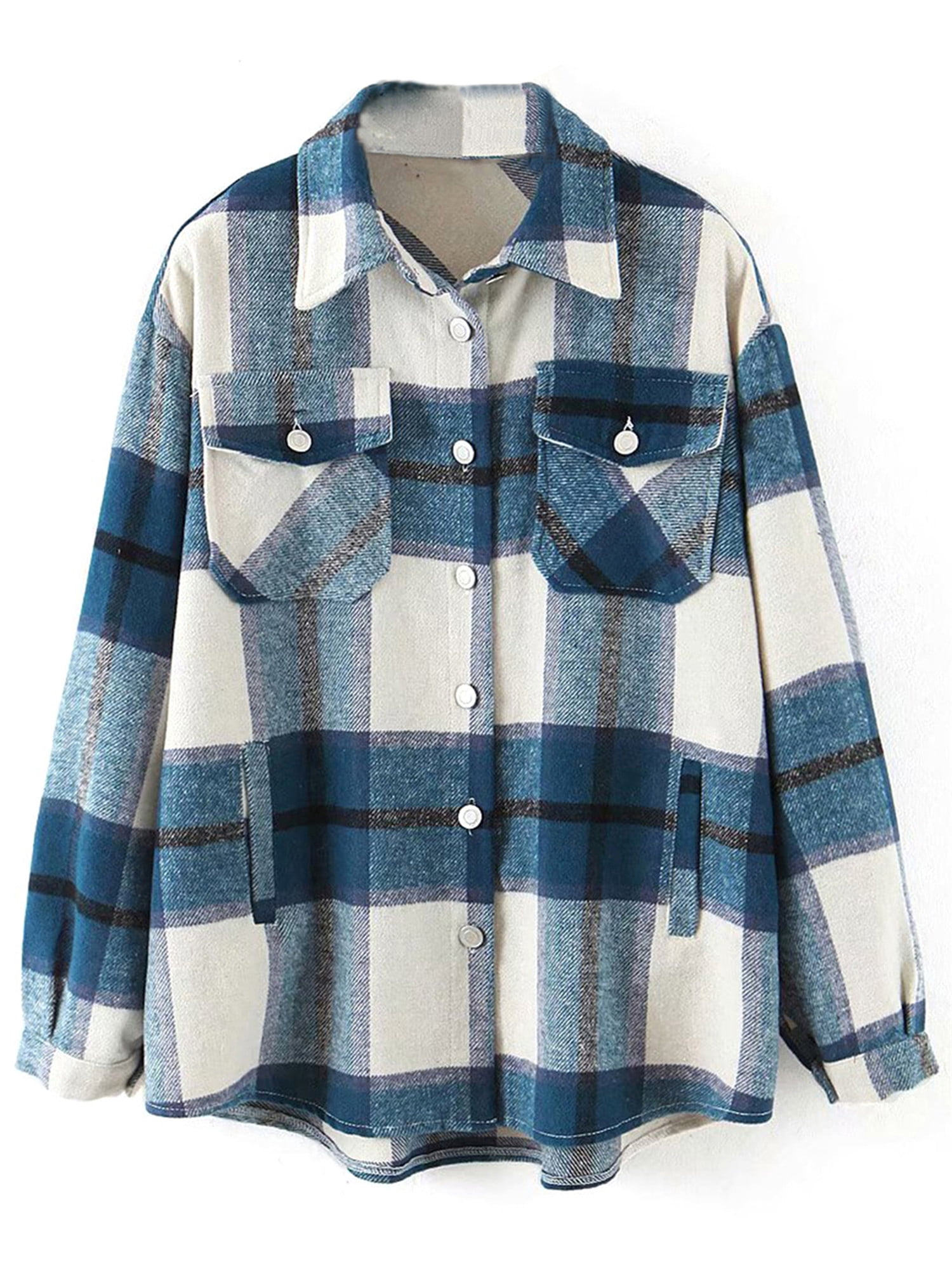 Plaid Button Front Shirt Jacket with Breast Pockets