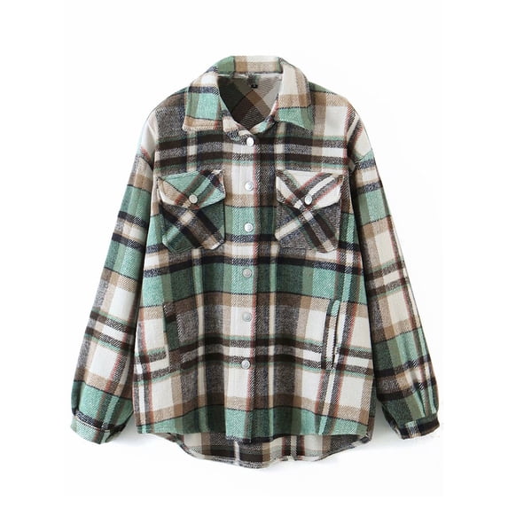 Aunavey Womens Plaid Lapel Button Dwon Shacket Warm Jacket Shirts Coats with Pockets