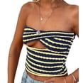 thumbnail image 1 of Aunavey Womens Striped Crisscross Knitted Crop Tube Top Hollow Out Sleeveless Strapless Cropped Tank Top Vest, 1 of 8