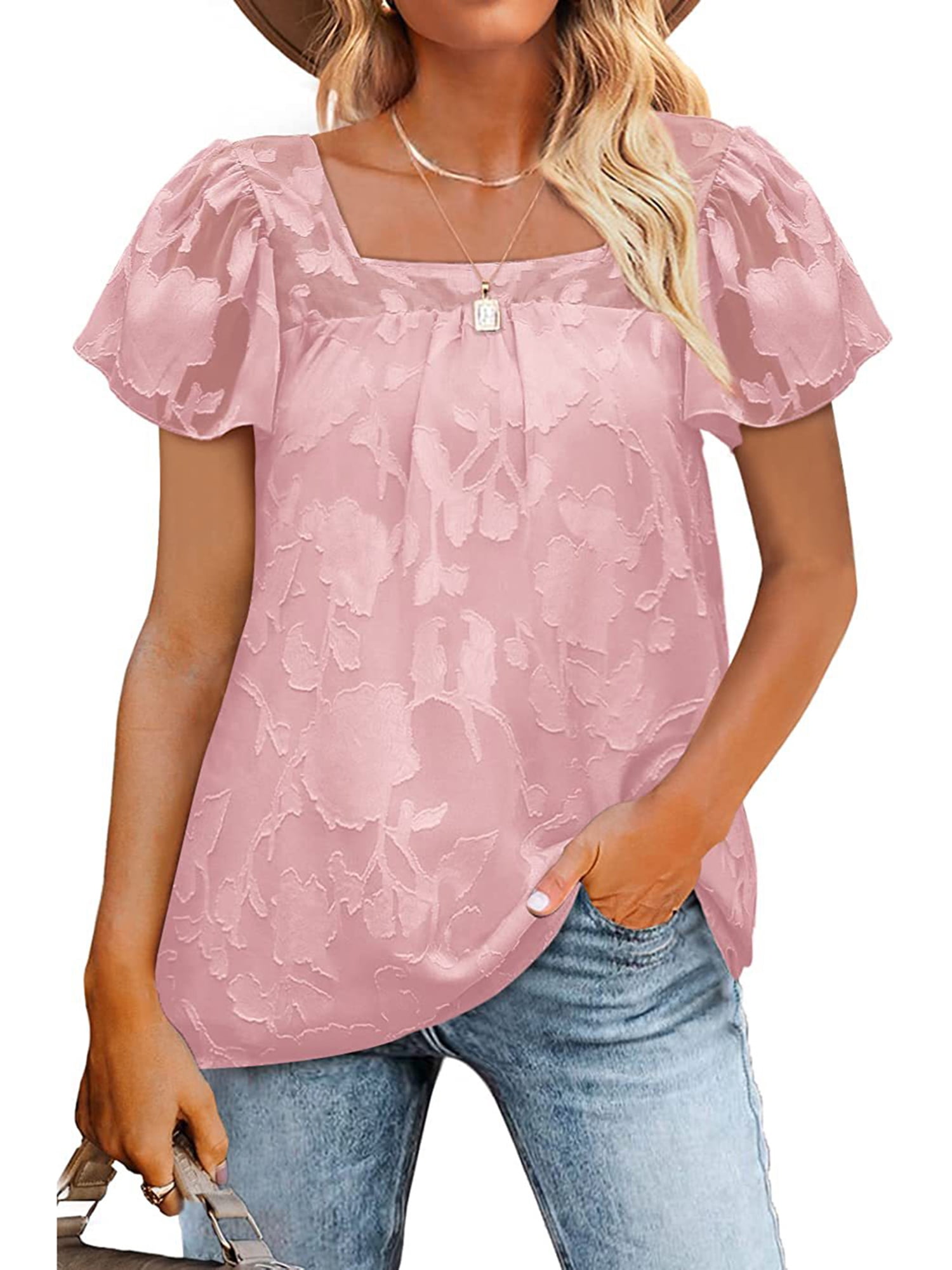 Aunavey Womens Tops Square Neck Puff Short Sleeve Loose Fit Summer ...
