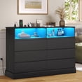 thumbnail image 1 of Aunfebrco Black Dresser for Bedroom 51.2" Chest of Drawers with LED Lights and Charging Station, Modern 6 Drawer Dresser or Storage Cabinets for Living Room, 1 of 9