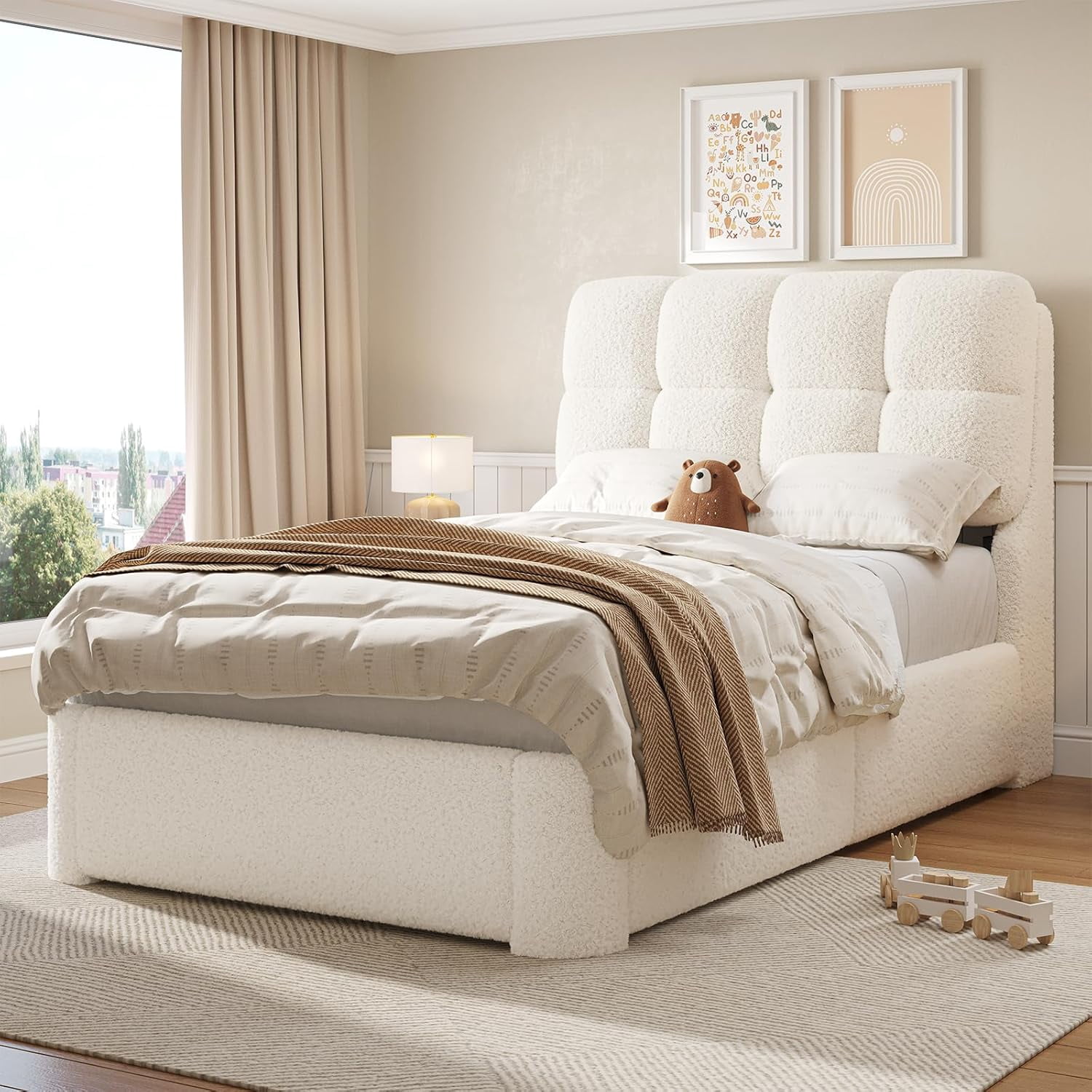 Aunfebrco Boucle Bed Frame Twin Size Upholstered Platform Bed Frame — free download