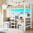 thumbnail image 1 of Aunfebrco Bunk Bed Twin Over Twin with Desk & Led Lights & Charging Station, Convertible Metal Bunk Bed with Safety Guard and Stair,  Twin Size Loft Bed for Adults, White, 1 of 9