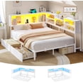 thumbnail image 1 of Aunfebrco Full Corner Bed Frame with 2 Drawers & Bookcase Storage, Full Size Daybed with Charging Station and Led Lights, Metal Platform Bed Frame for Living Room Bedroom, White, 1 of 9