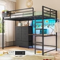 thumbnail image 1 of Aunfebrco Loft Bed with Desk and 7 Storage Drawers Twin Size Metal Loft Bed with LED Lights & Charging Station & Decorative Mesh with 6 Hook & Clothes Rail, Black Loft Bed Frame for Bedroom, 1 of 10