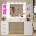 thumbnail image 1 of Aunfebrco Makeup Vanity Desk with Mirror and Lights, Vanity Desk Table Dressing Table with 7 Drawers & Charging Station & RGB Glass Cabinet for Bedroom, White, 1 of 10