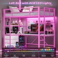 thumbnail image 1 of Aunfebrco Metal Loft Bed Twin Size with L-Shaped Desk and 3 Fabric Drawers, LED Loft Bed Frame with LED Lights and Charging Station, Safety Guard & Ladder & 3 Storage Shelves, Pink, 1 of 9