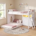 thumbnail image 1 of Aunfebrco Twin Over Twin Low Bunk Bed with 9 Storage Drawers and 1-tier Open Shelf,L-Shaped Bunk Bed with LED Light,Metal Twin Floor Bunk with 13.4''H Safety Guardrail and Inclined Ladder,White, 1 of 9