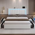 thumbnail image 1 of Aunfebrco White Bed Frame with Headboard & 4 Drawers California King Upholstered Platform Storage Bed Frame with USB Ports & LED Lights, Easy Assemble, 1 of 8