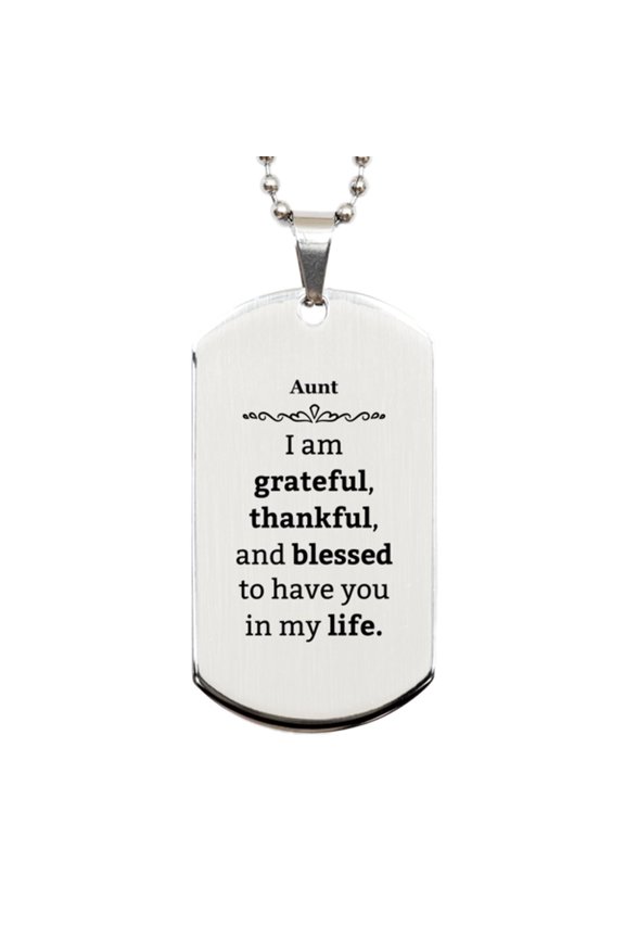 Aunt Appreciation Gifts, I am grateful, thankful, and blessed, Thank You Silver Dog Tag for Aunt, Birthday Inspiration Gifts for Aunt