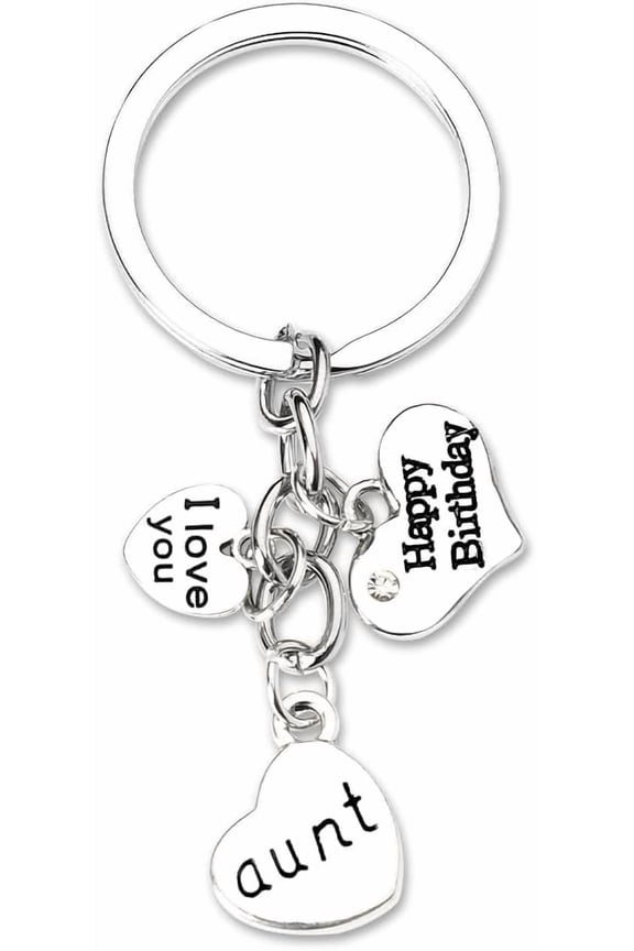 Aunt Birthday Gift Keychain for Women Aunt Key Chains for Women Auntie Gifts for Aunts Happy Birthday Gifts from Niece Nephew Aunty Engraved Heart Keychain Keyring