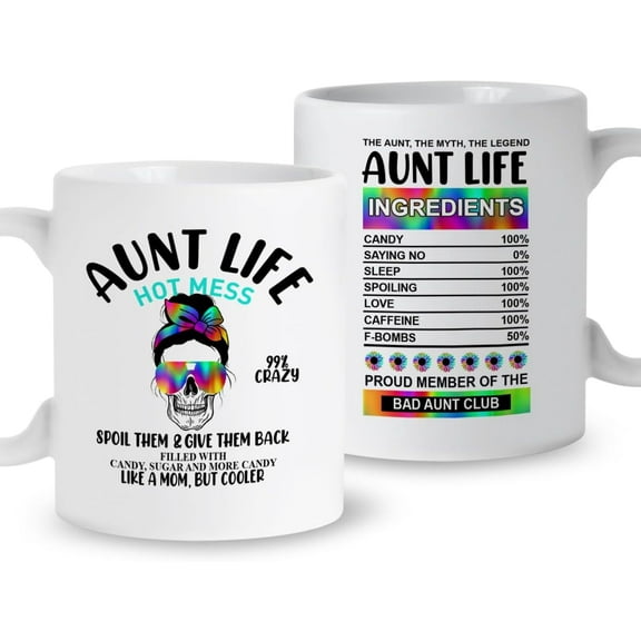 Aunt Coffee Mug Gift, Aunt Life Messy Bun, Auntie Mug Gift from Niece Nephew, Christmas Birthday Gift for Aunt, Best Aunt Ever Appreciation Gifts, Ceramic 11oz