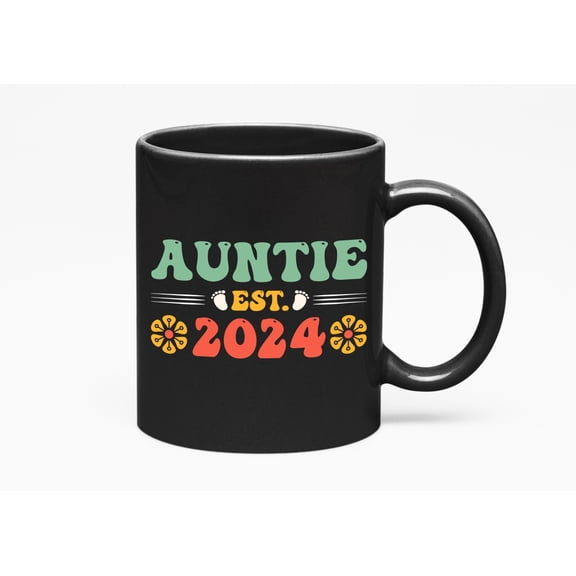Aunt Est. 2024, New Auntie, Baby Shower, Gender Reveal Party, Black 11oz Ceramic Mug