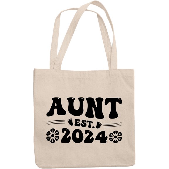 Aunt Est. 2024, Retro Wavy or Groovy Text, New Auntie, 12oz Canvas Tote Bag