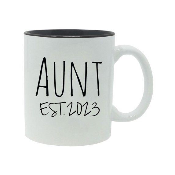 Aunt Established Est. 2023 11-Ounce Ceramic Sublimation Coffee Mug with Gift Box, Black