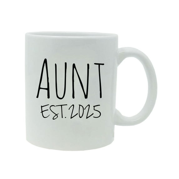 Aunt Established Est. 2025 11-Ounce Ceramic Sublimation Coffee Mug with Gift Box, White