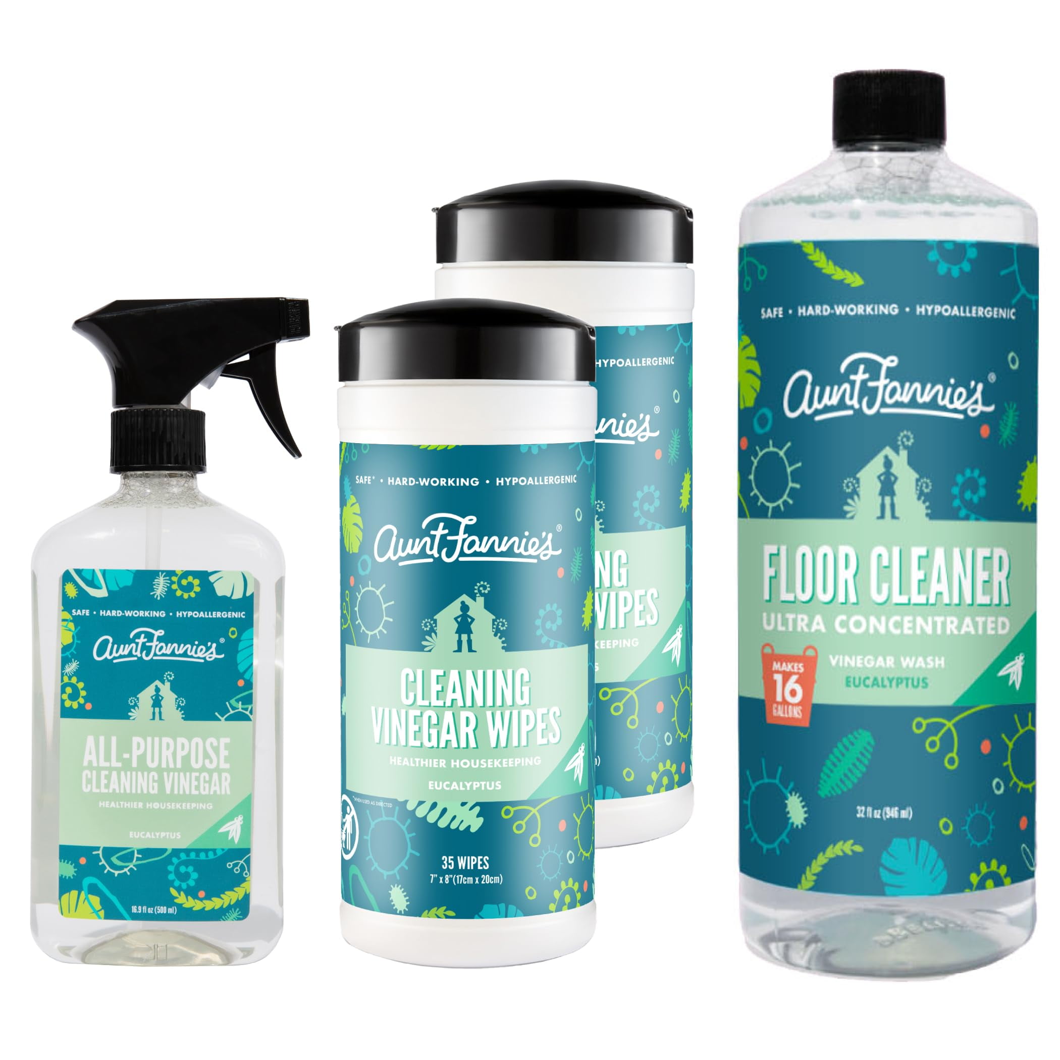 Aunt Fannie's MultiSurface Vinegar Cleaning Kit All Purpose Spray, Cleaning Wipes, and Floor