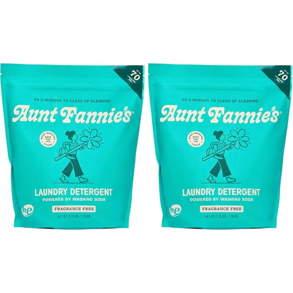 Aunt Fannie's Powder Laundry Detergent, Deep Cleaning, Plant Based, Natural Ingredients, 70 Loads Per Bag, Fragrance Free, 88 Oz